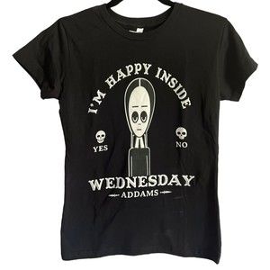 Wednesday Addams Family T-Shirt Small I'm Happy Inside Women's Black Shirt S